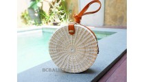 rattan sling bags circle design leather long handle